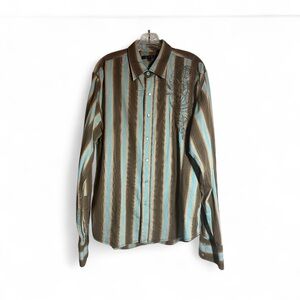 Monarchy Men's Striped Casual Shirt -Brown and Blue with Embroidery SZ XXL (327)